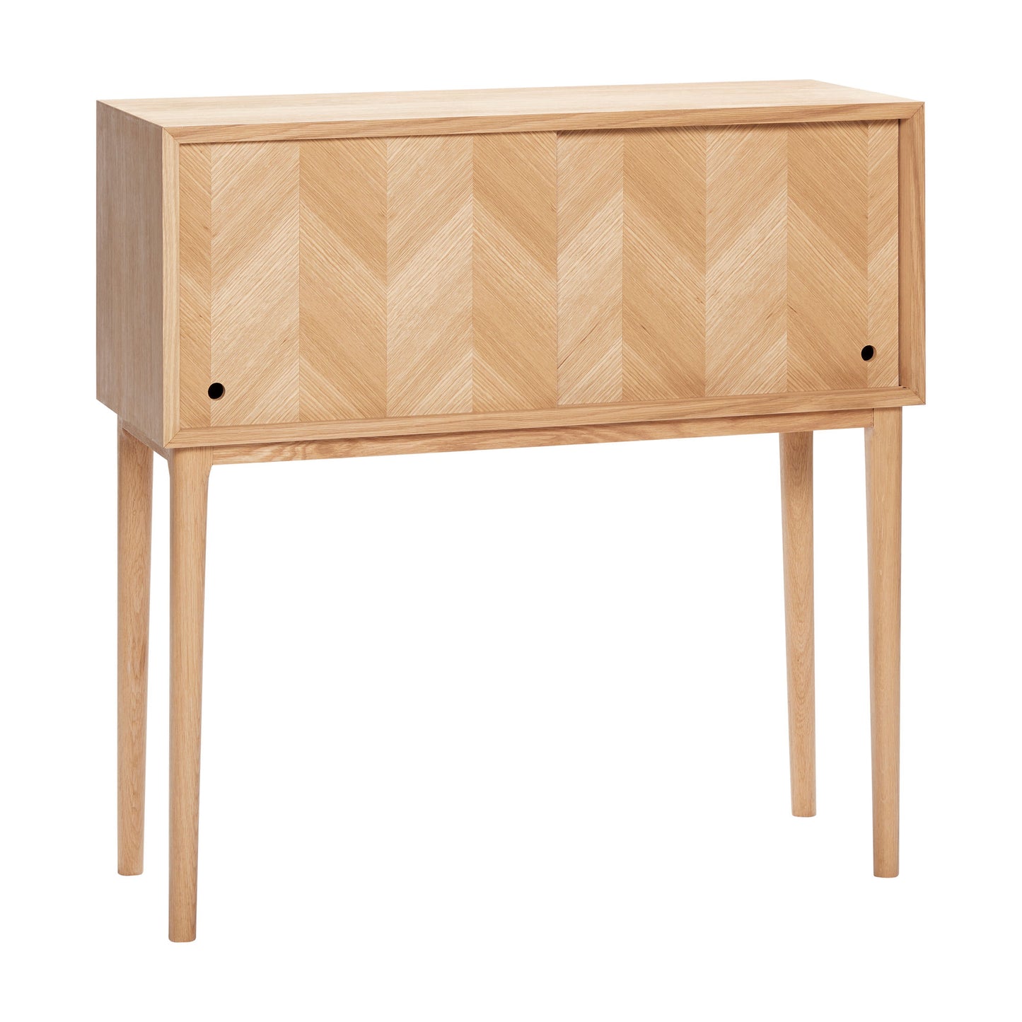 Console Herringbone en bois naturel avec portes coulissantes