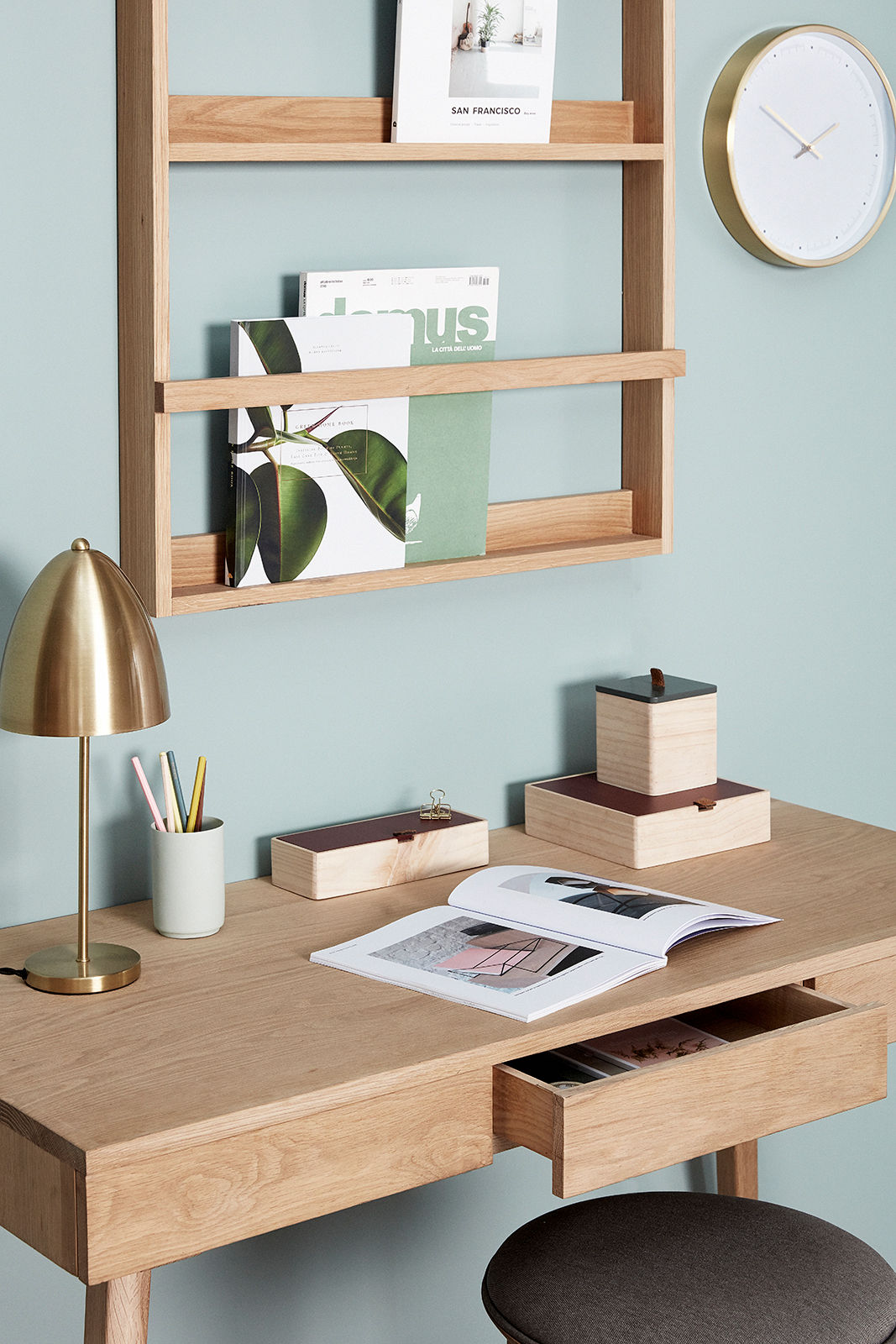 Bureau Tripple, en bois de chêne Naturel