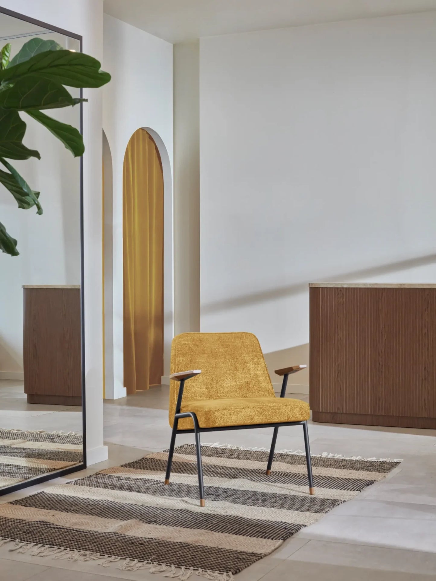366 Metal Armchair in Boucle Mustard
