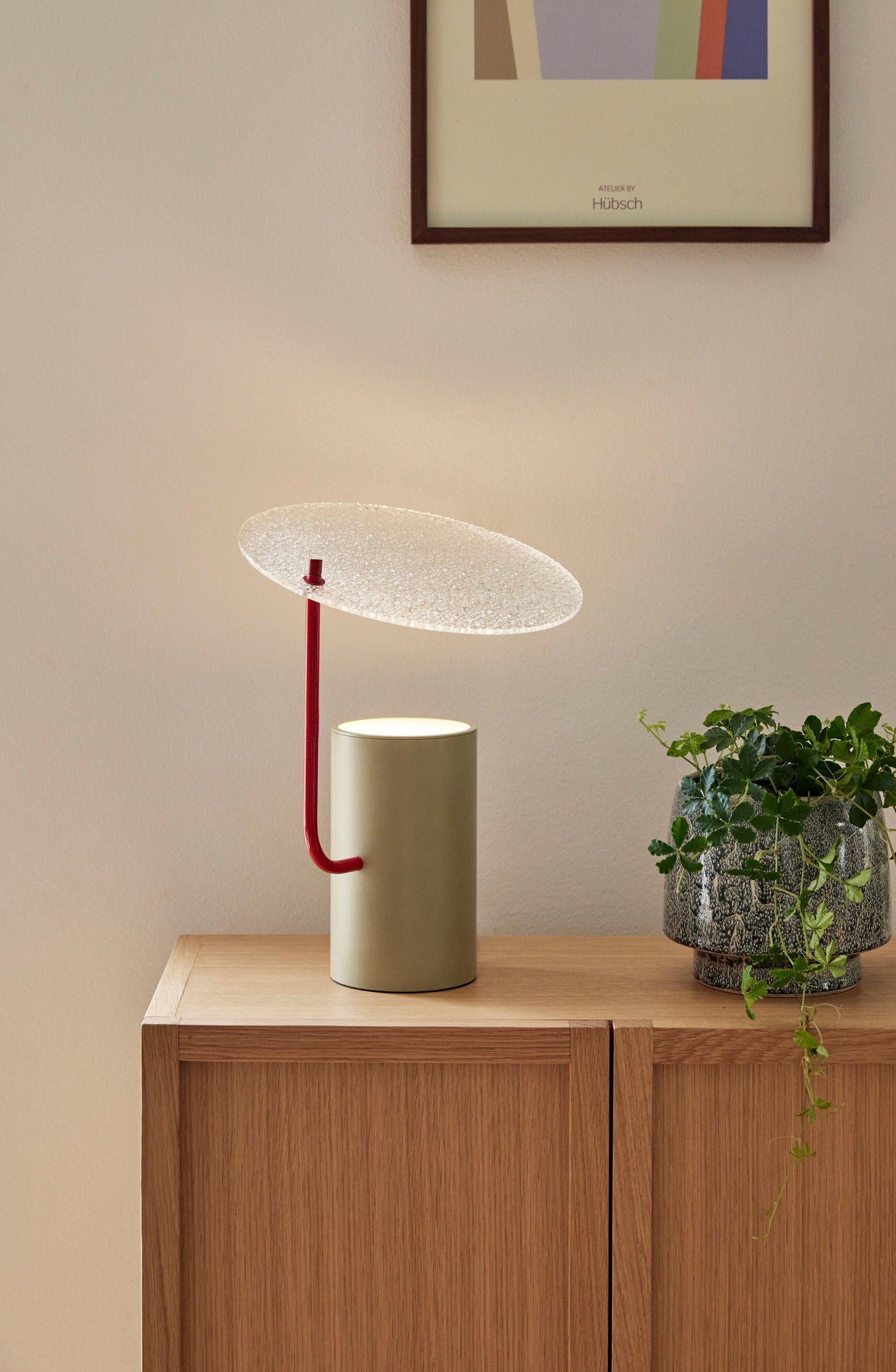 Lampe de table Disc Kaki et Rouge