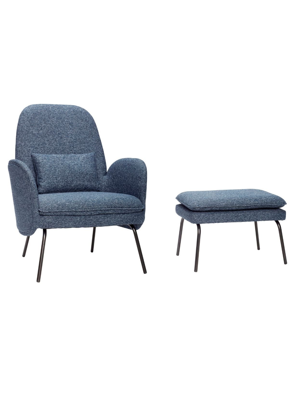 Fauteuil en tissu bleu avec repose-pieds, Lars