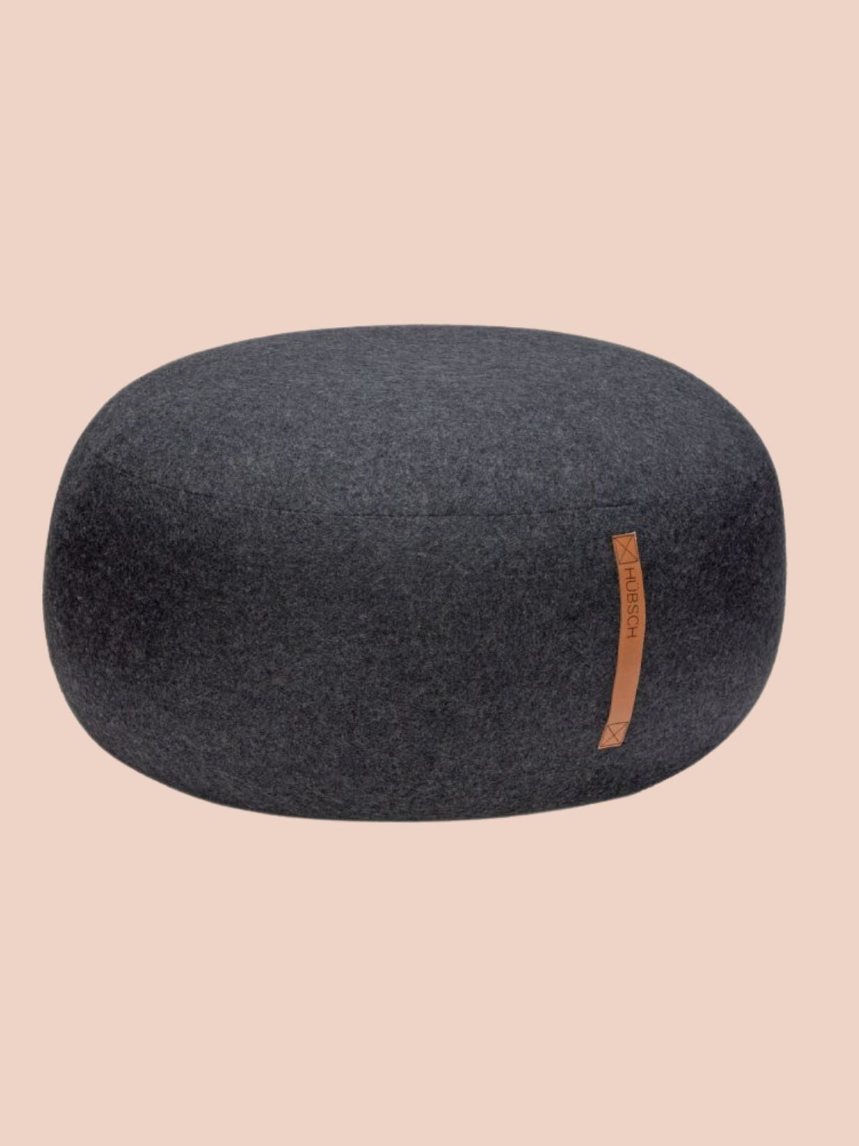 Pouf en laine avec une lanière en cuir Ø70 cm, Mochi