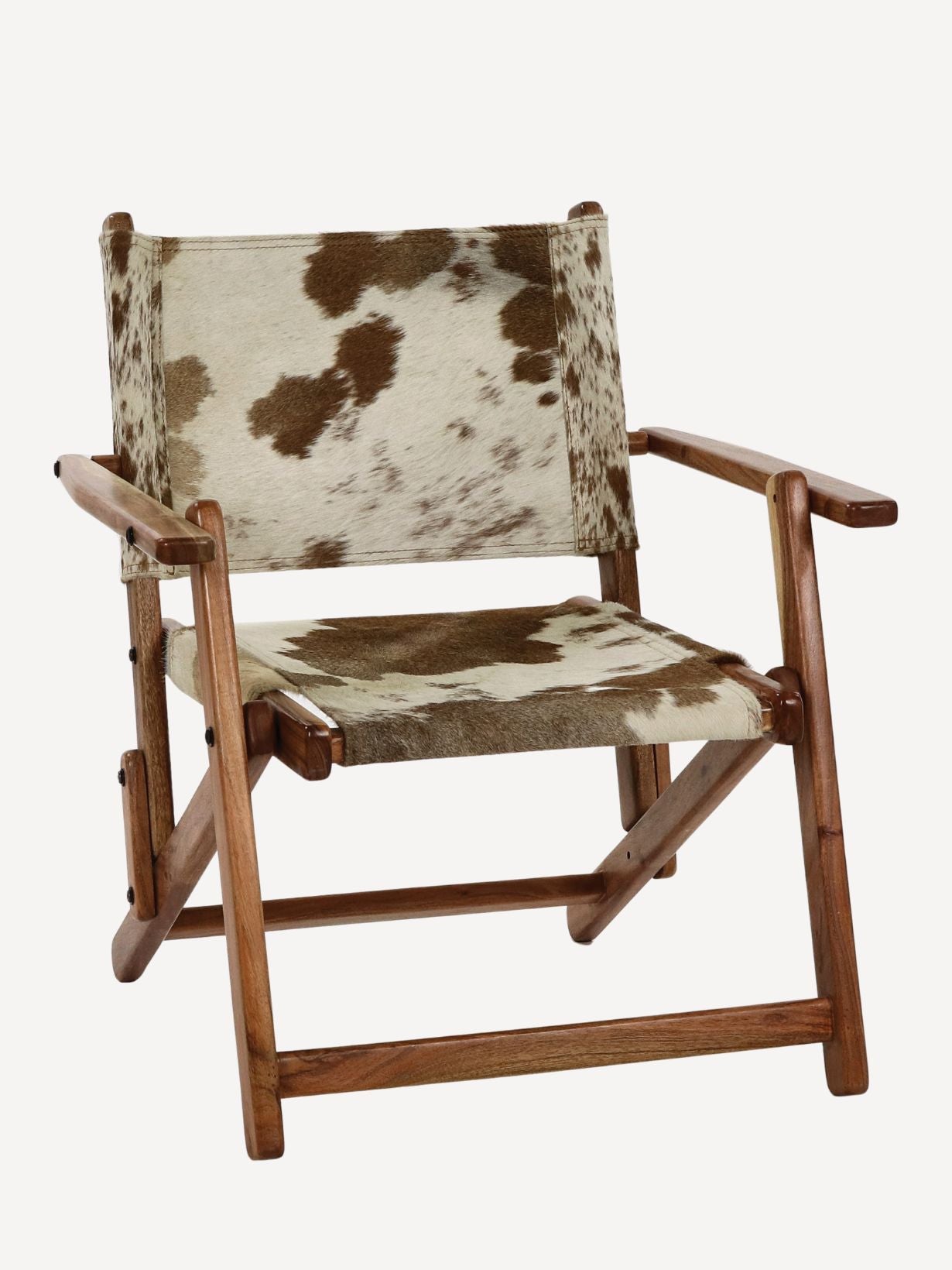 Chaise en peau de vache et bois d'acacia, Benissa