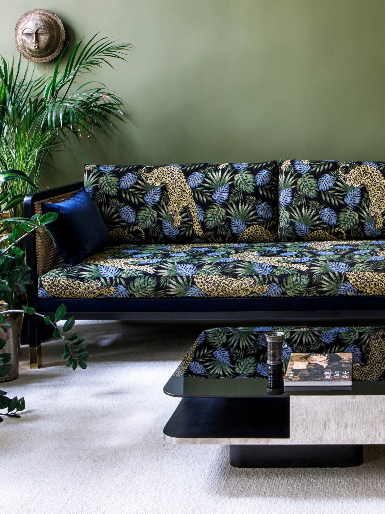 Canapé droit en tissu ou en velours, Cannage 160 cm