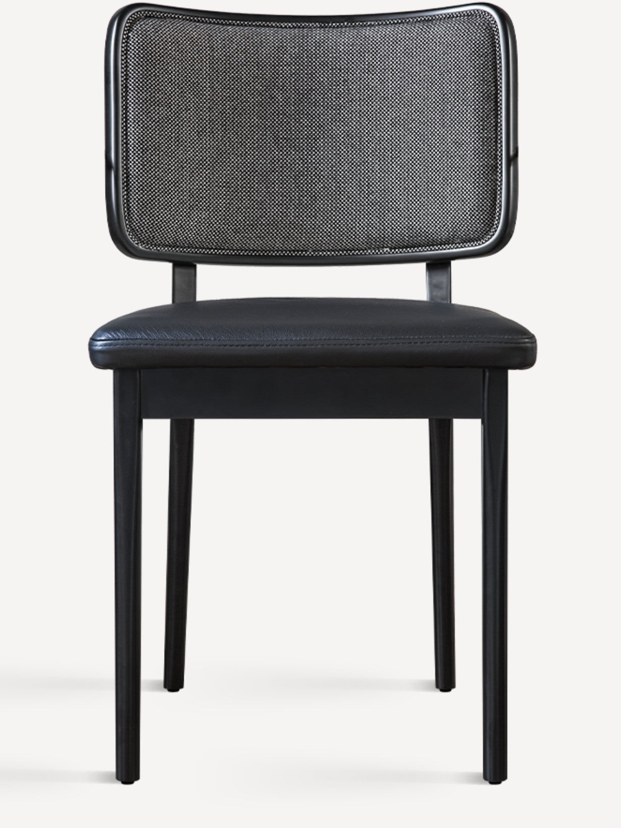 Chaise chêne noir en cuir et tissu / Tapissier