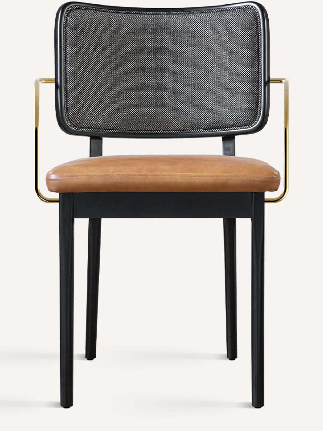 Chaise chêne noir en cuir et tissu / Tapissier