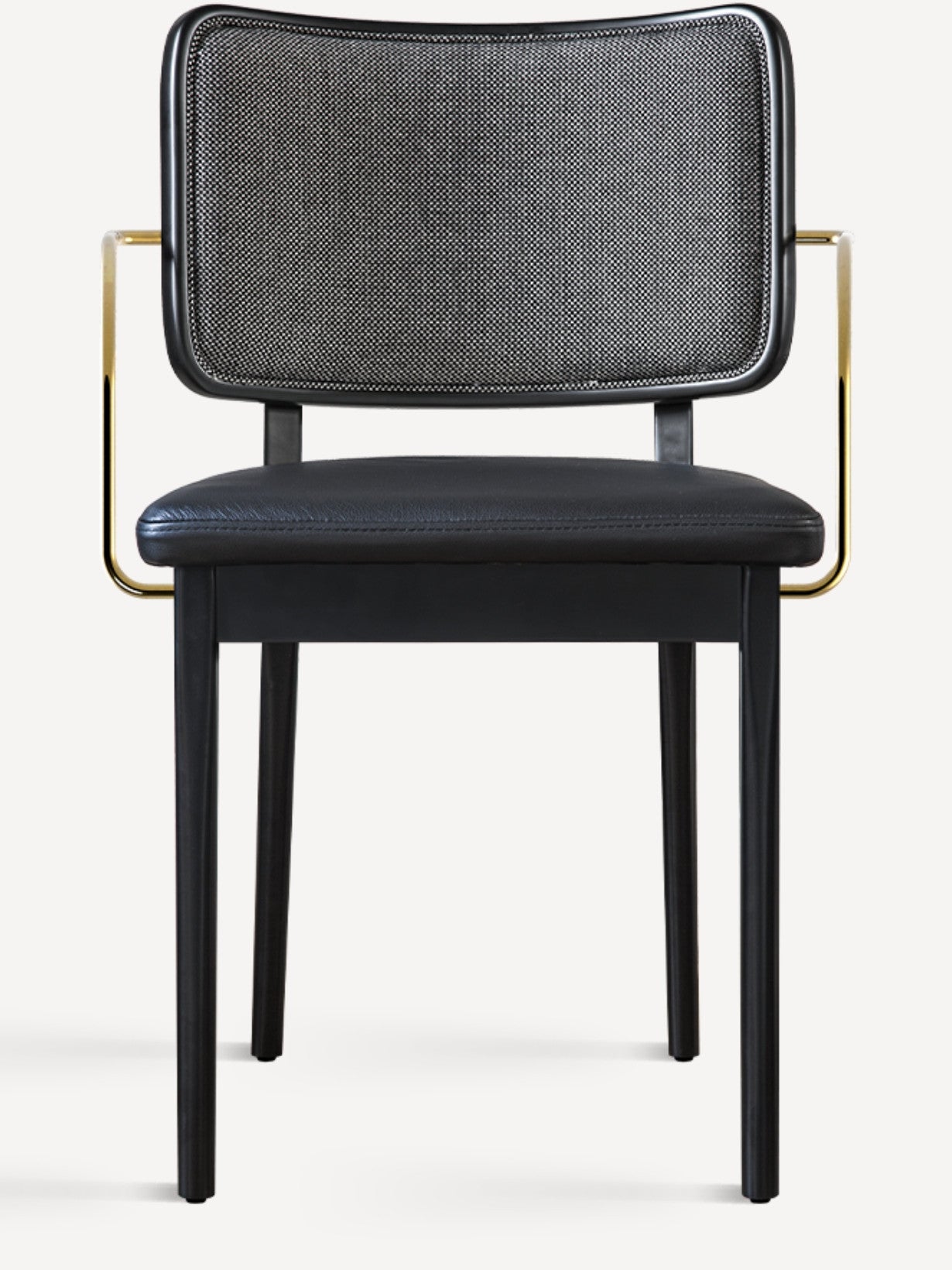 Chaise chêne noir en cuir et tissu / Tapissier