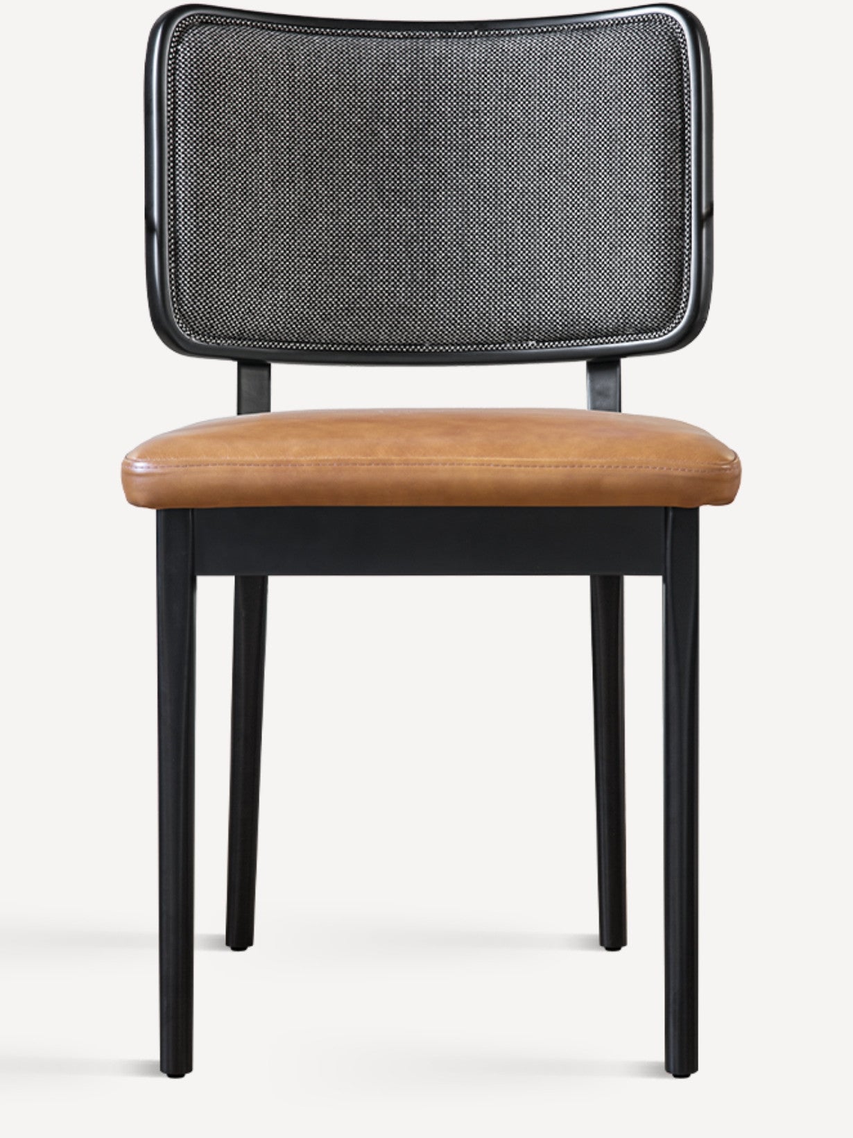 Chaise chêne noir en cuir et tissu / Tapissier