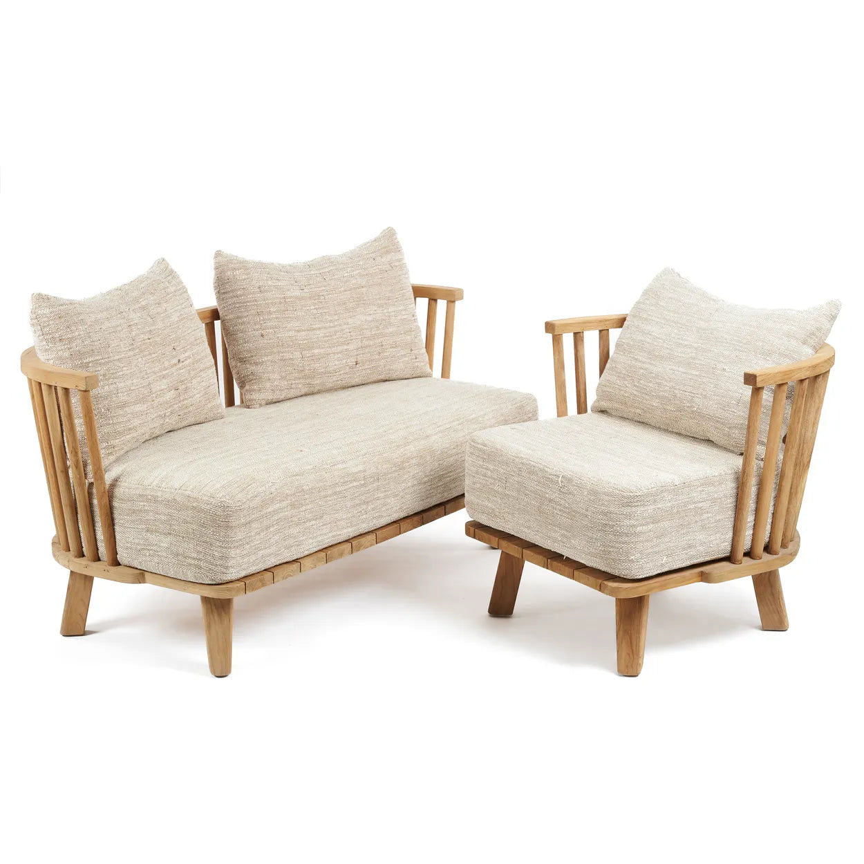 Fauteuil Malawi en bois de Teck, tissu beige naturel