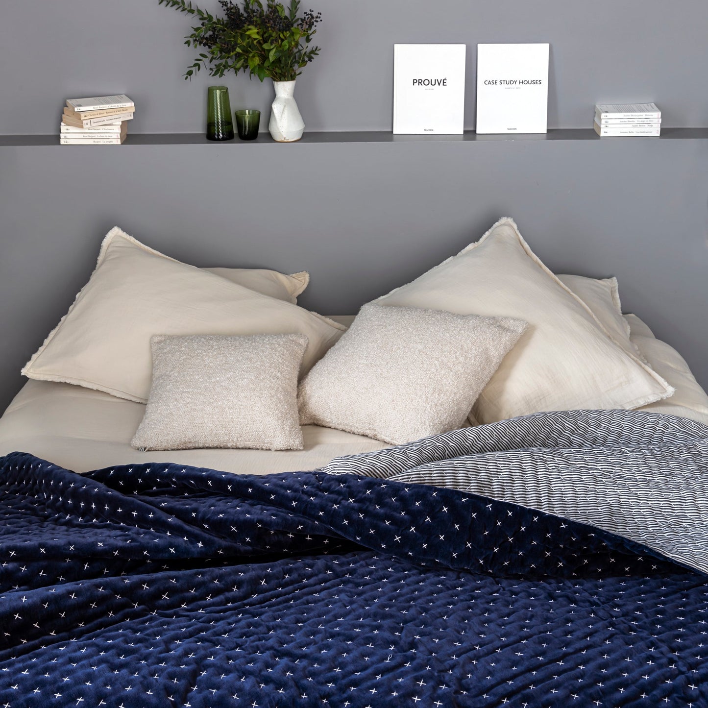 Couvre-lit matelassé MALO bleu nuit