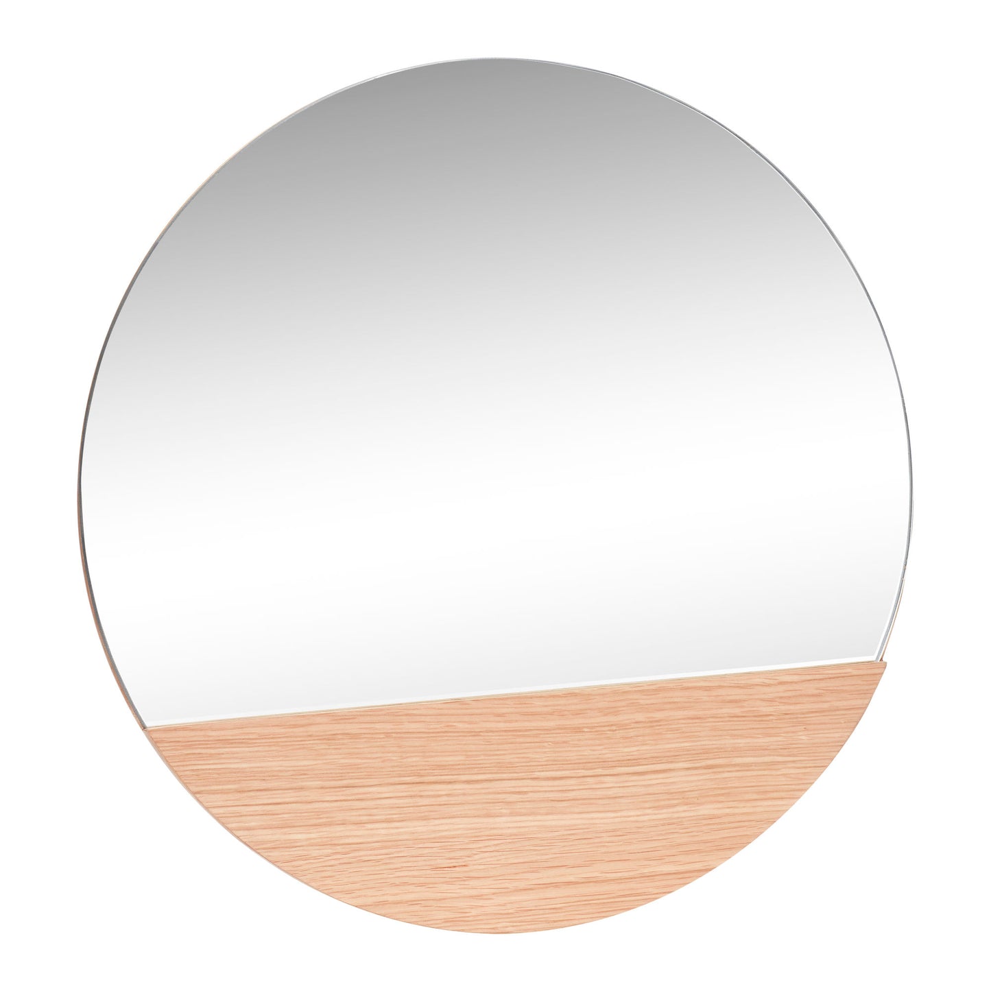 Miroir mural rond avec support en bois naturel, Crescent