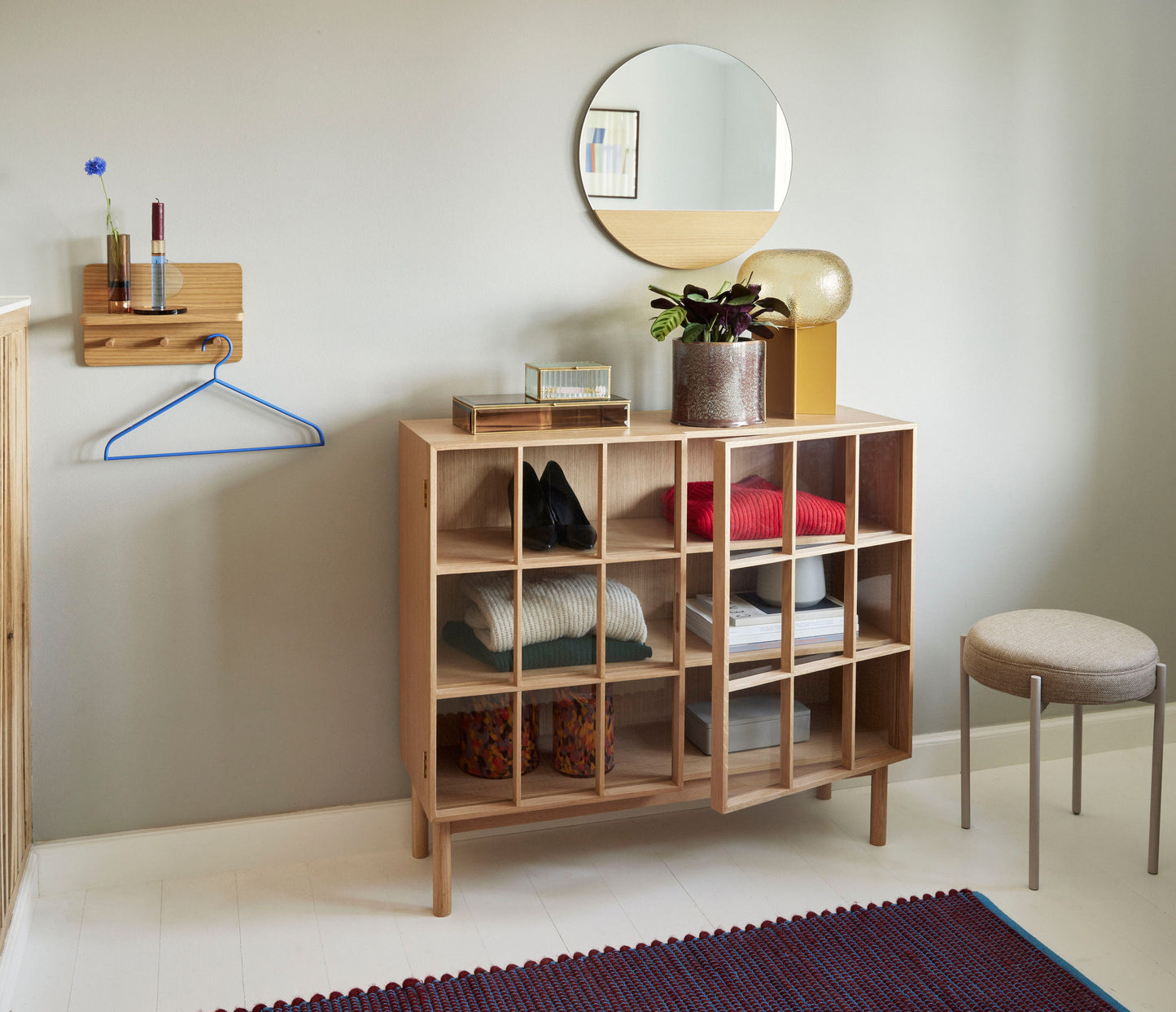 Miroir mural rond avec support en bois naturel, Crescent