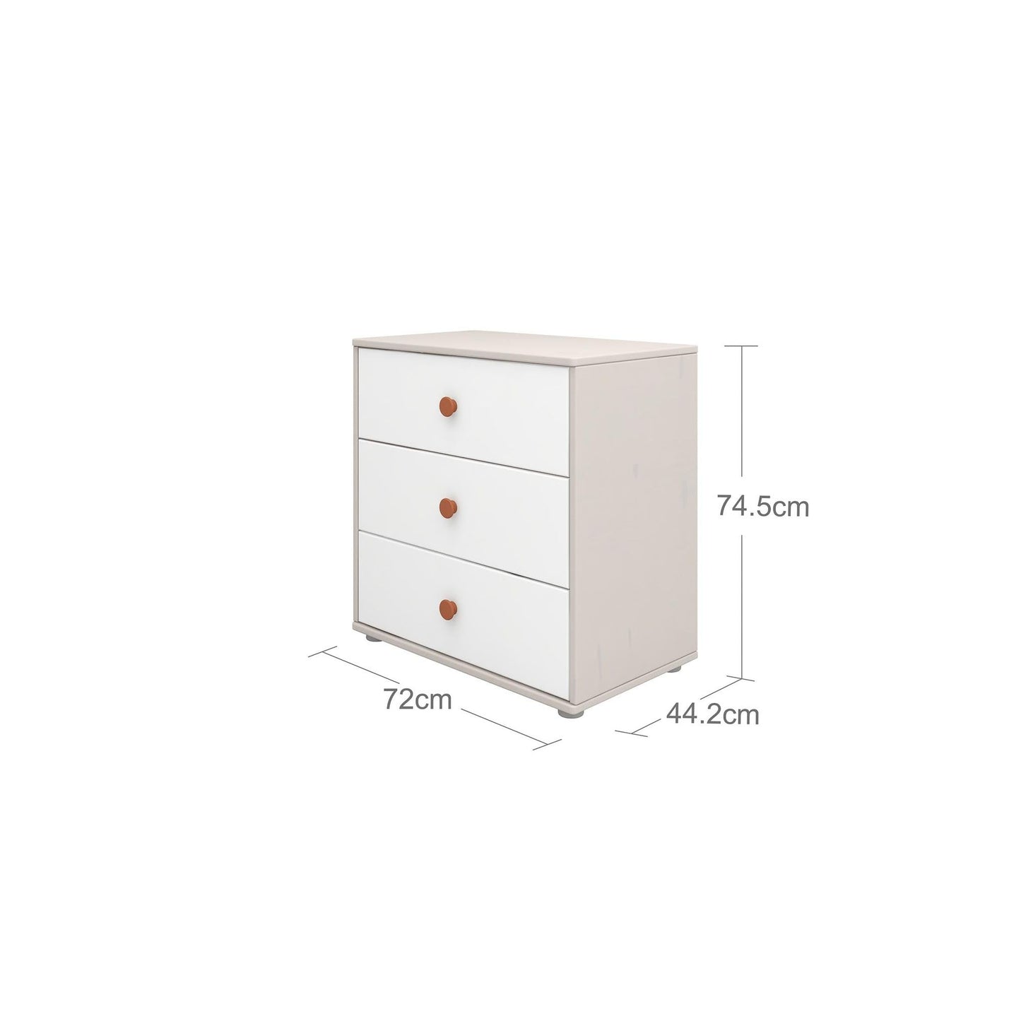 Commode, trois tiroirs avec pieds, collection Classique