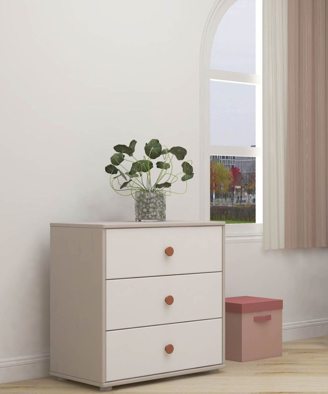 Commode, trois tiroirs avec pieds, collection Classique