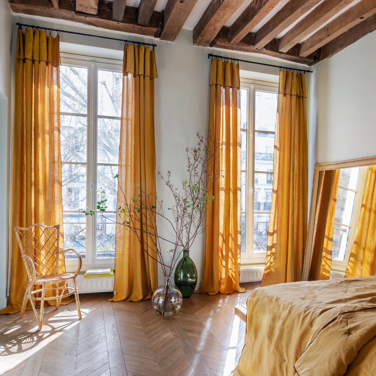 Rideau panneau CARLINA ocre et bourdon noir