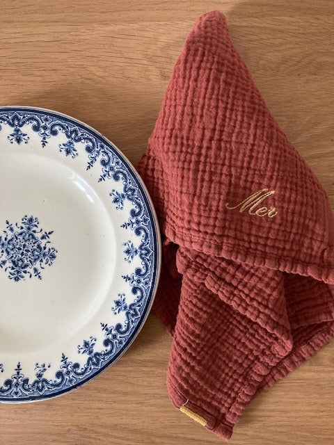 Serviettes de table en double gaze de coton rouille (lot de 2)