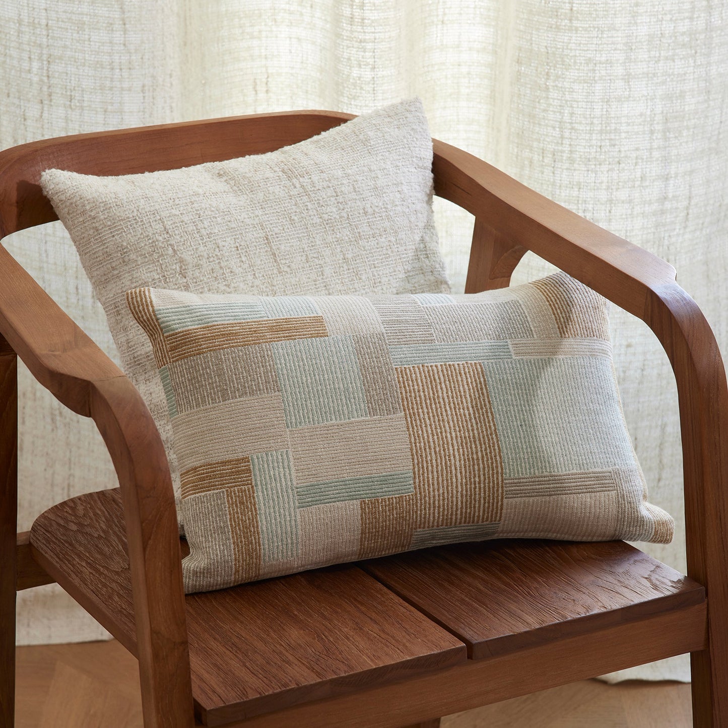 Housse de coussin ELIASS naturels et céladon