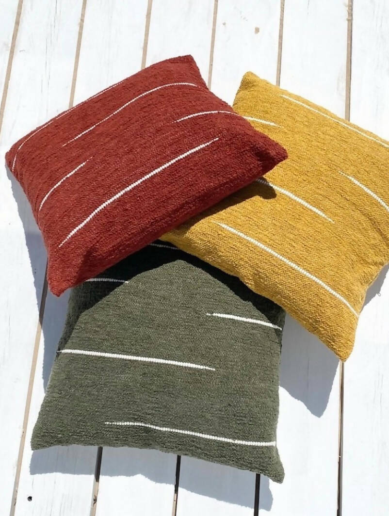 Coussin coton upcyclé "Comporta" - Kaki&blanc