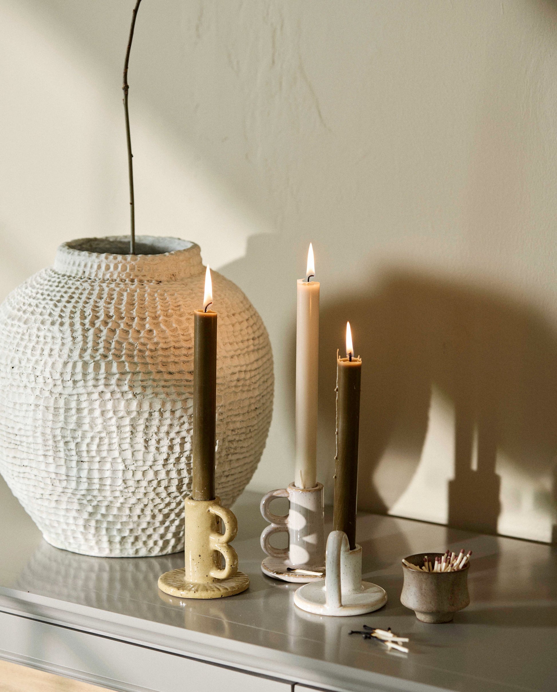 BOUGIE, grande, ensemble de 4 - beige