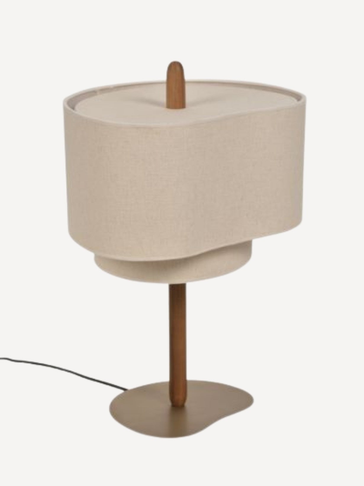 Lampe en bois teinté et tissu crème, Pebble