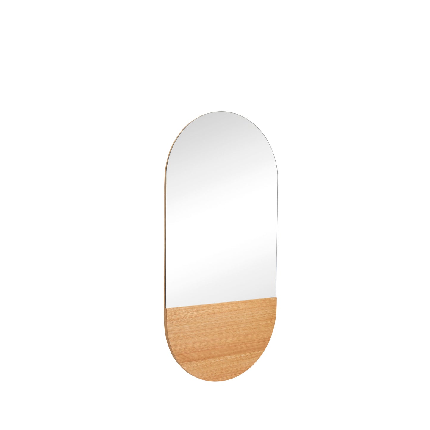 Miroir mural ovale avec dessous en bois naturel, Crescent