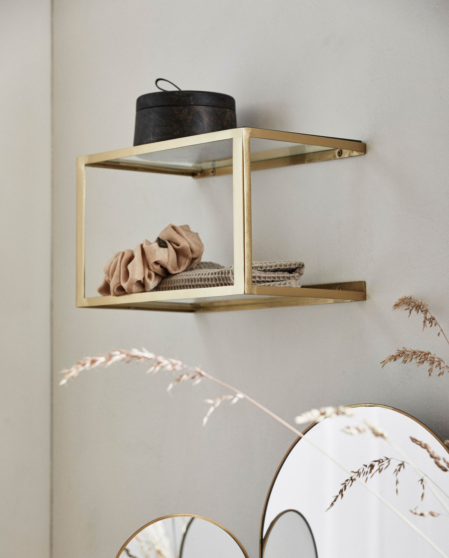 Nordal A/S NERA shelf w/glass, golden finish