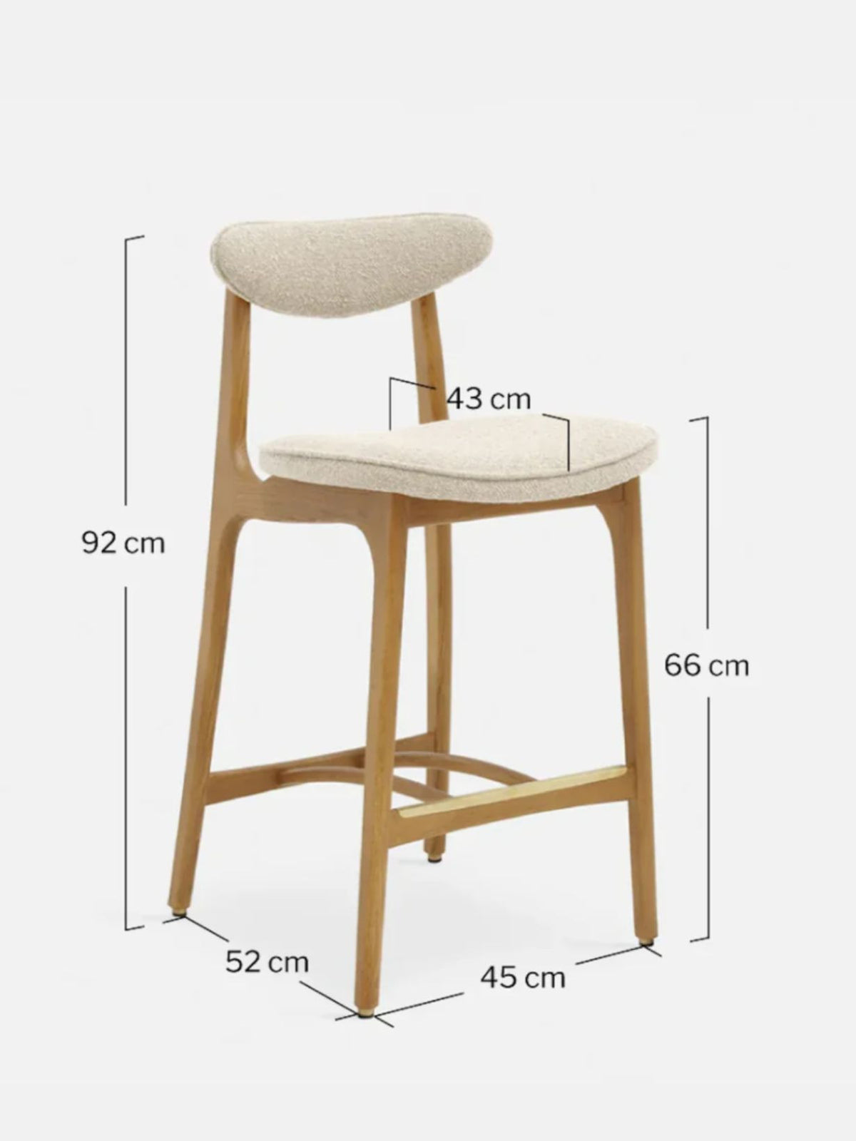 Chaise de bar en frêne massif et tissu bouclette, Série 200-190 - H65cm