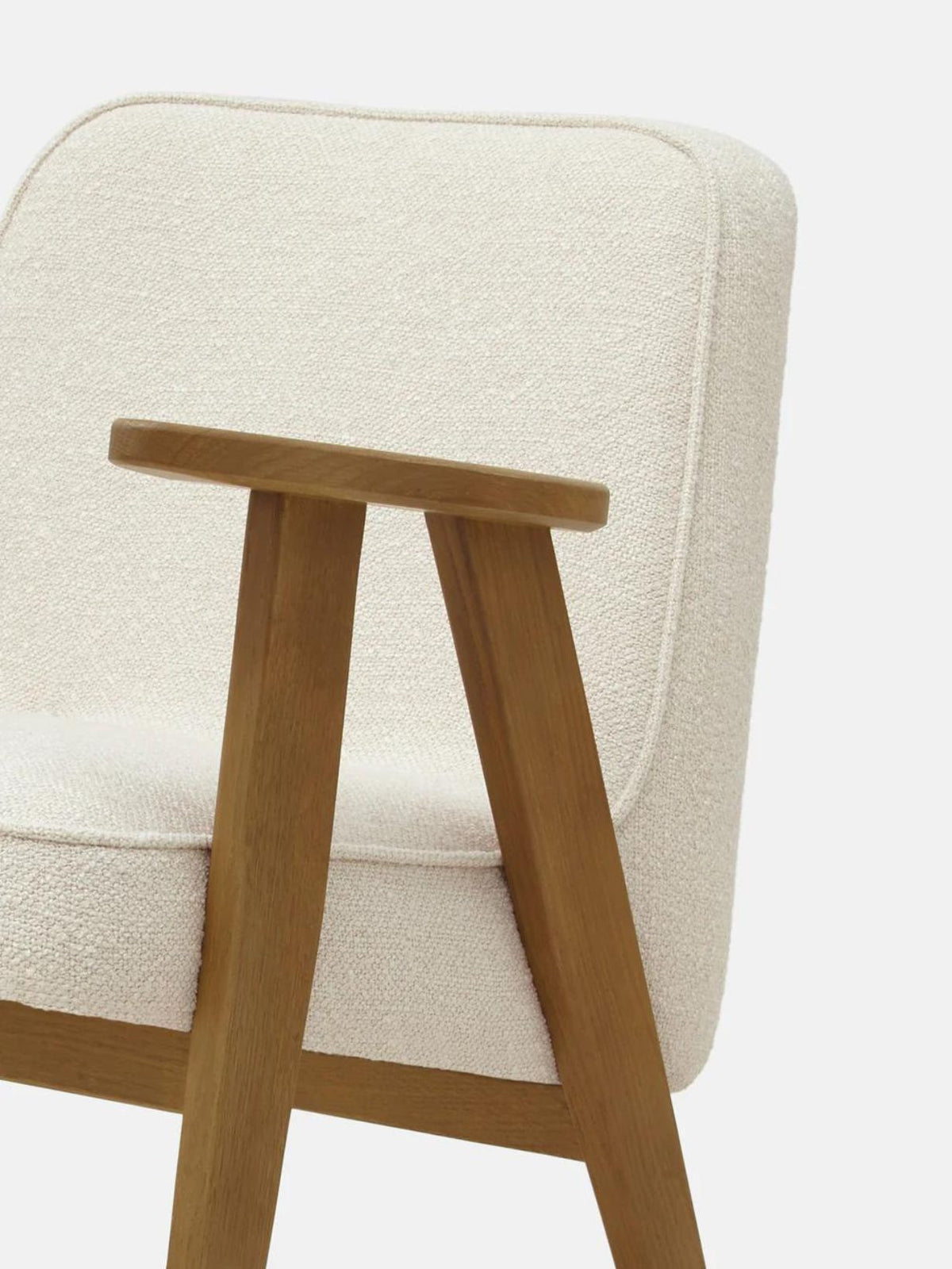 Fauteuil en bois de chêne, 366 tissus Boucle Creme