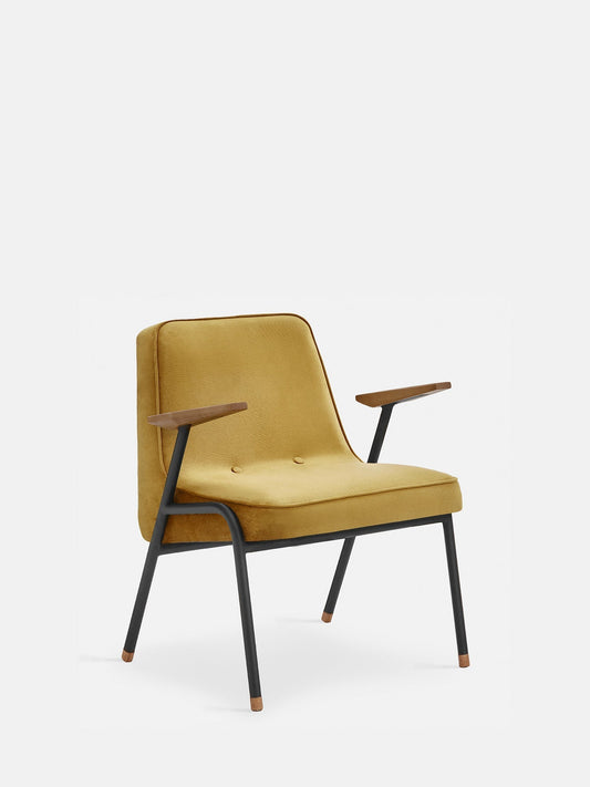 366 Metal Armchair in Shine Velvet Mustard