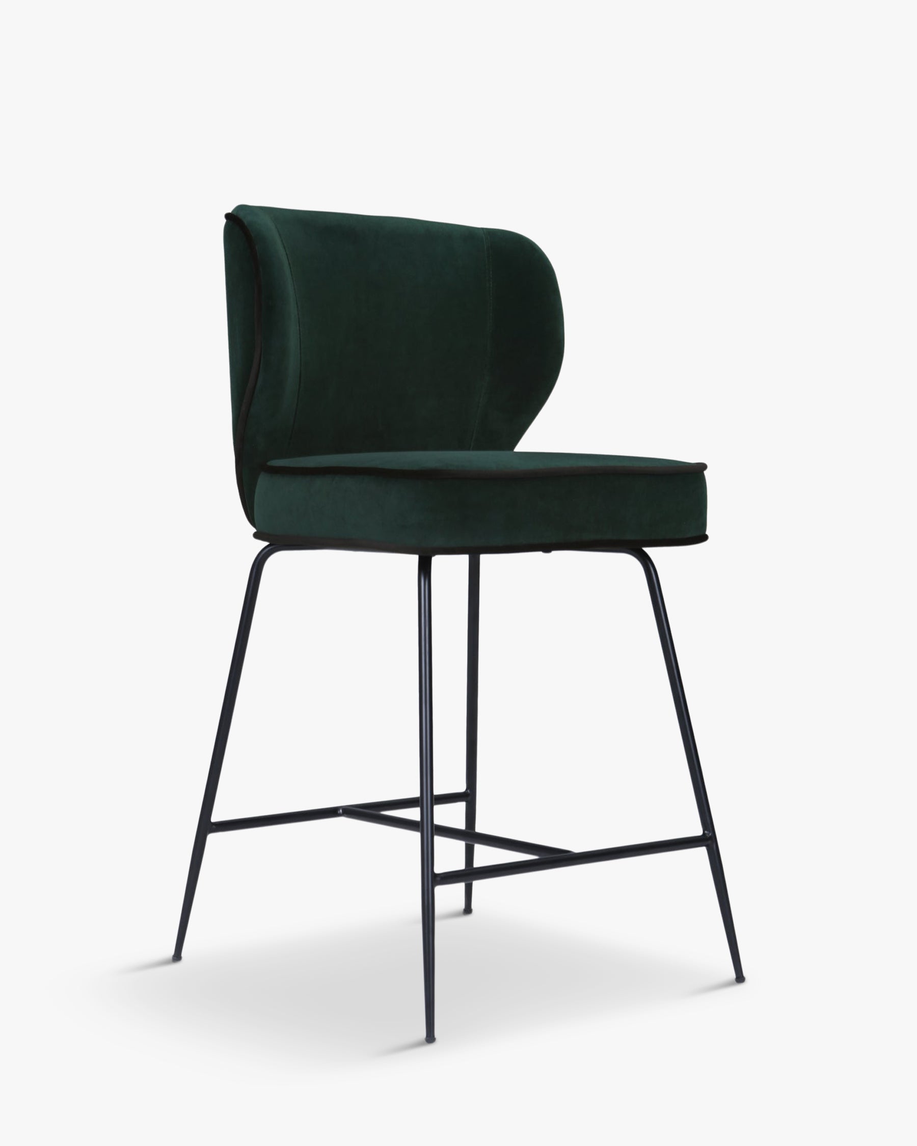 Tabouret de bar - Velours vert cèdre & métal noir - NV GALLERY - WAYNE
