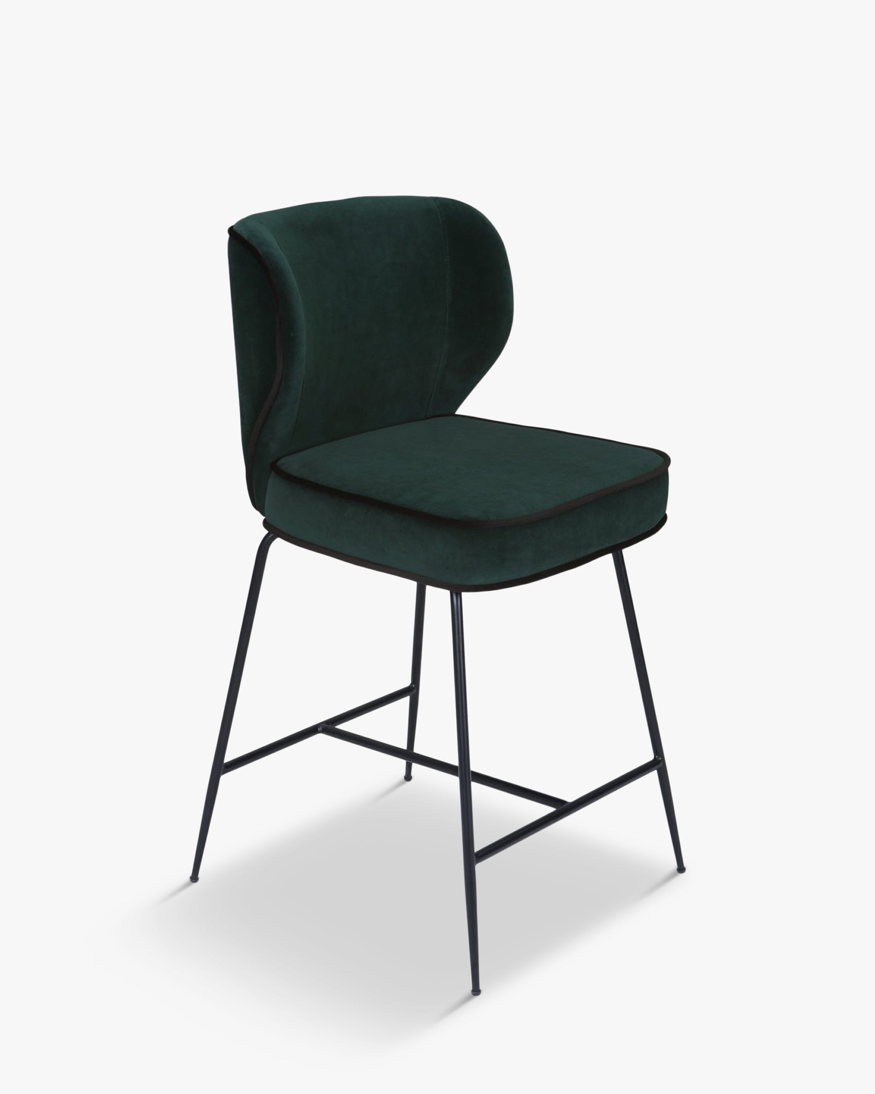 Tabouret de bar - Velours vert cèdre & métal noir - NV GALLERY - WAYNE