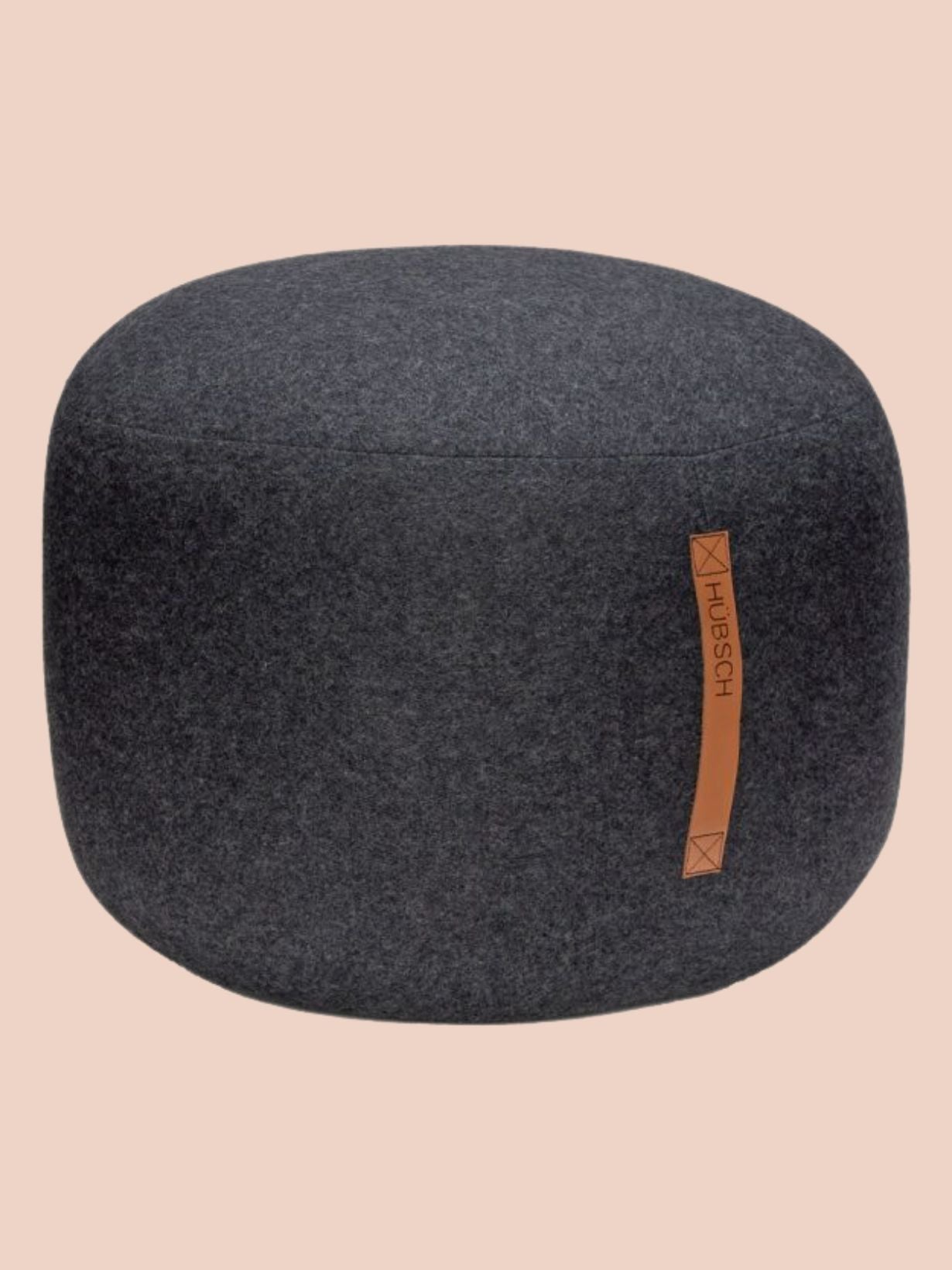 Pouf en laine avec une lanière en cuir Ø50cm, Mochi