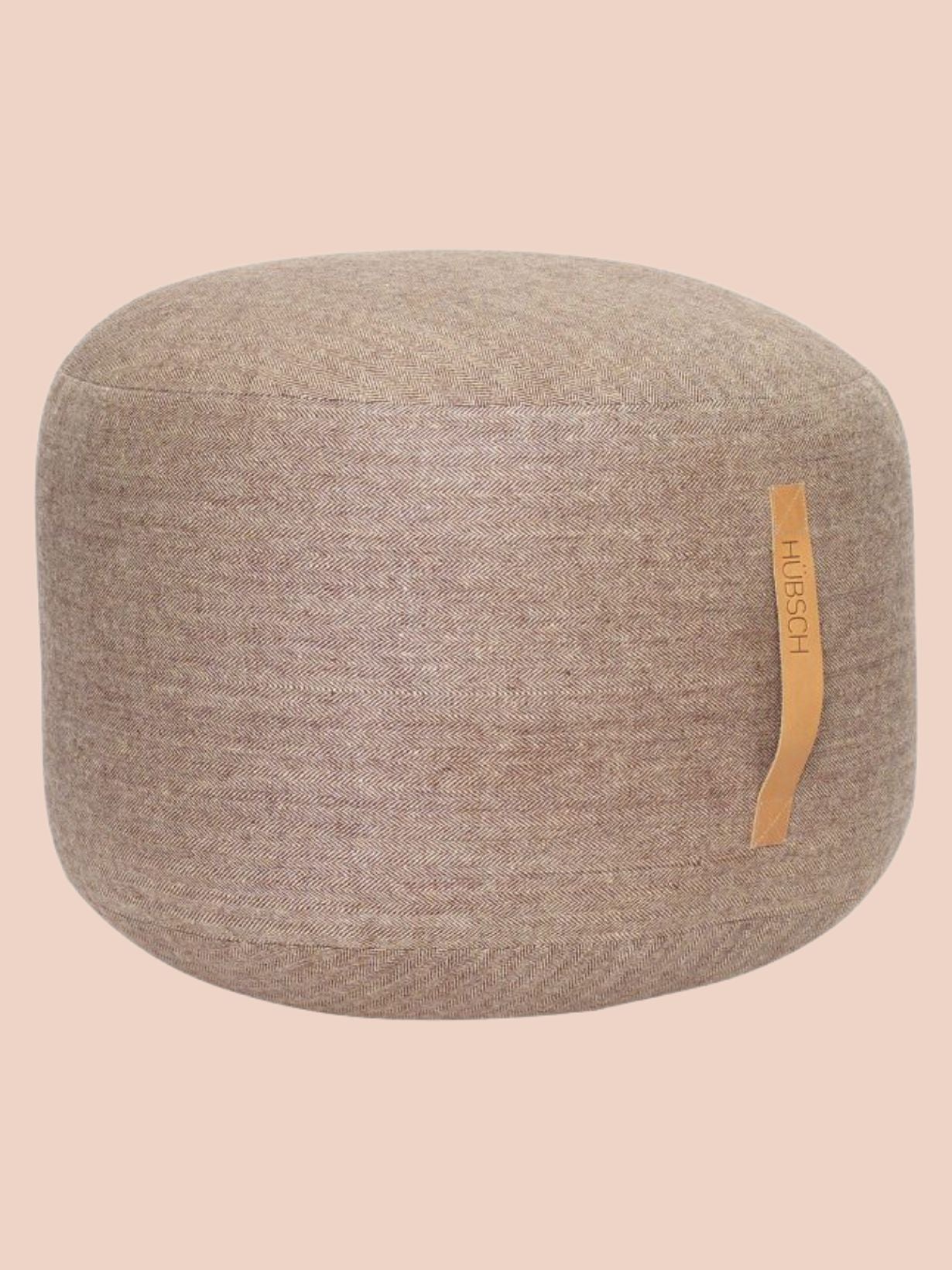 Pouf en laine avec une lanière en cuir Ø50cm, Mochi