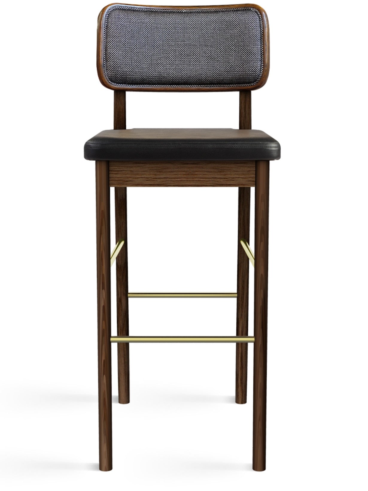 Tabouret haut en cuir, noyer tapissier