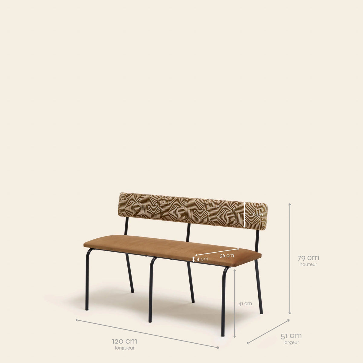 Banc YSABEAU klark écru et moutarde doré