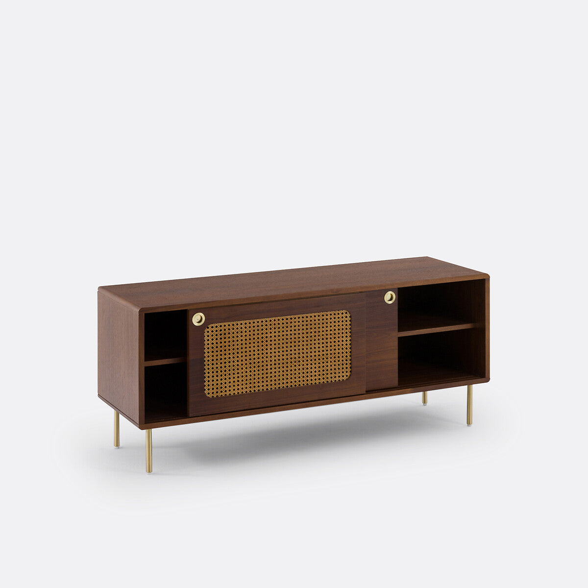 Meuble TV noyer et cannage, longueur 125 cm, REDPOP