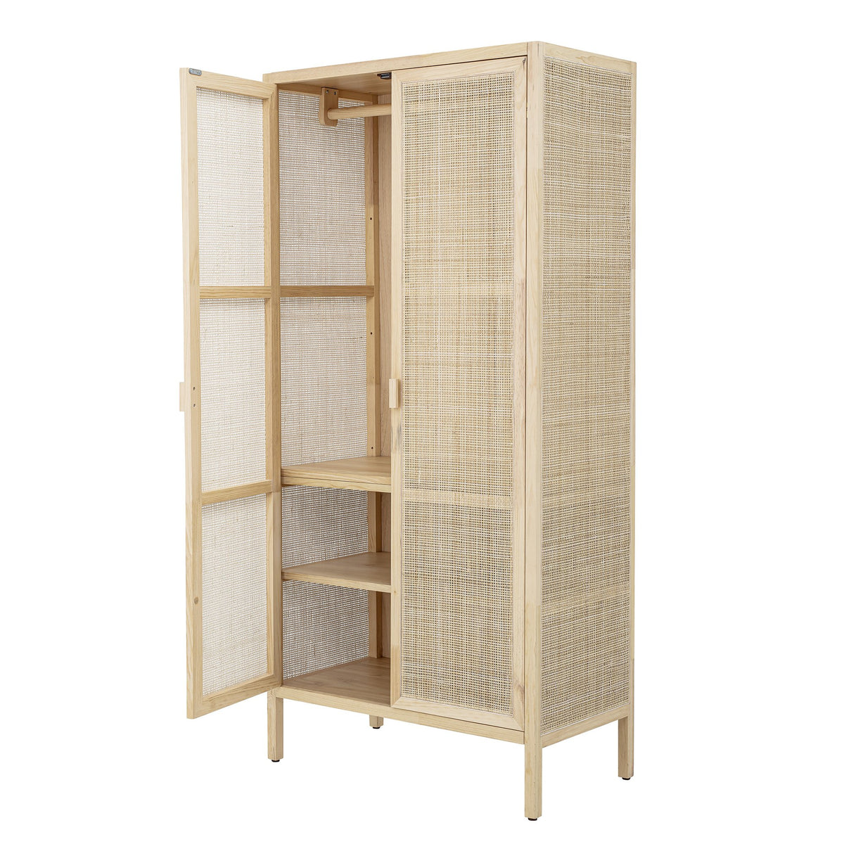 Armoire en pin et rotin naturel, Mariana