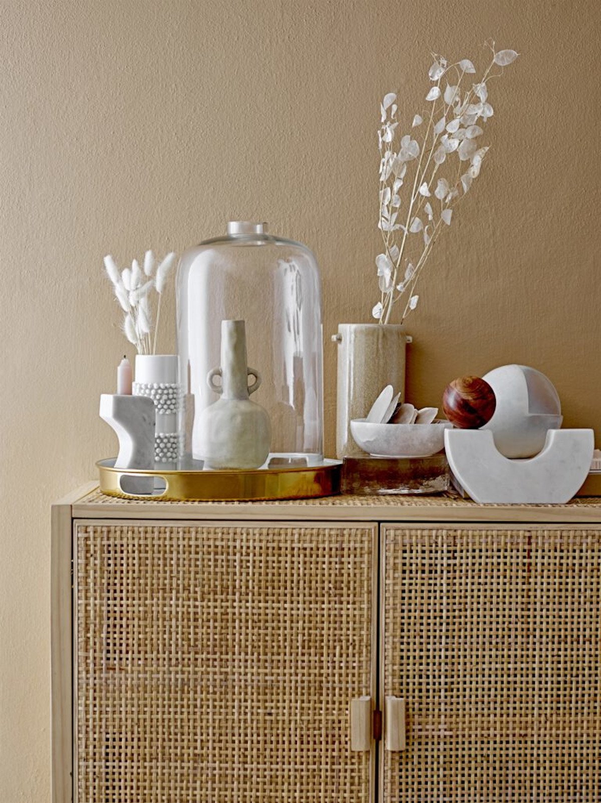 Armoire en pin et rotin naturel, Sanna