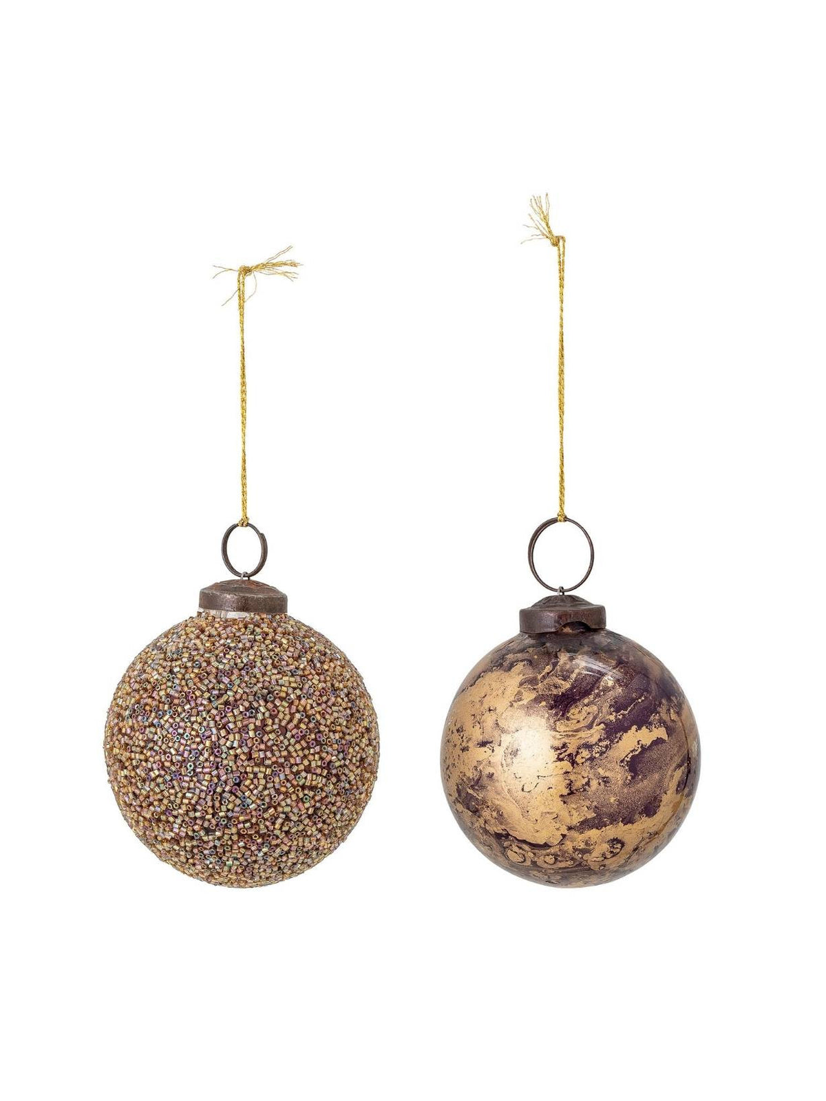 Lot de deux boules de Noel en verre doré, Loha
