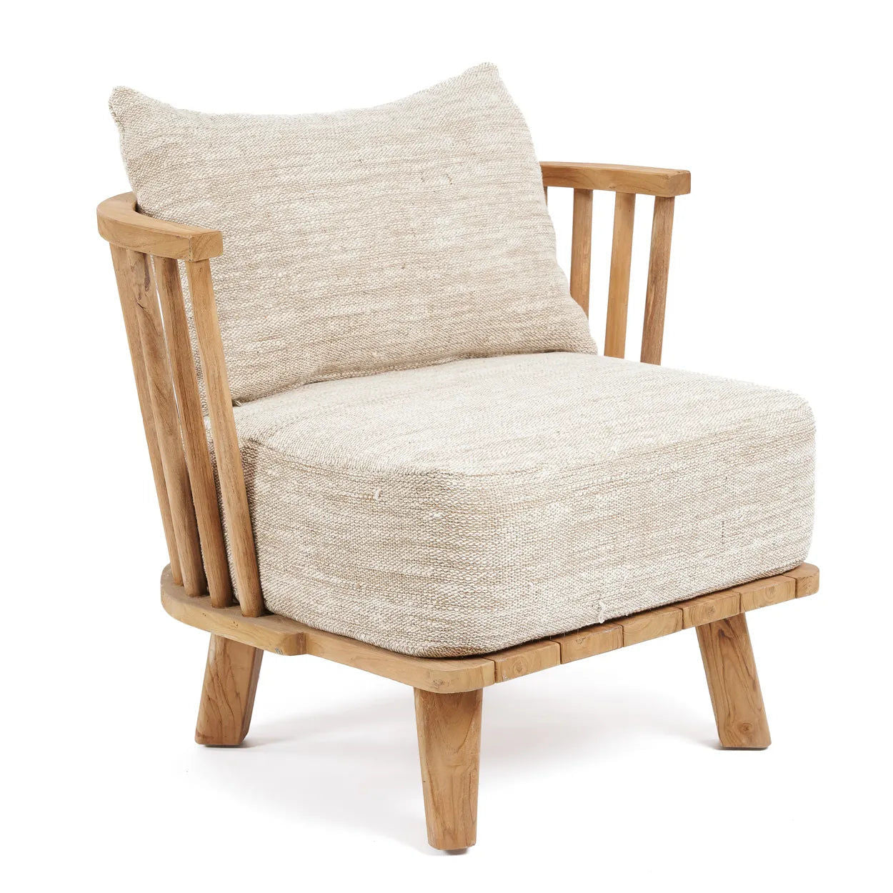 Fauteuil Malawi en bois de Teck, tissu beige naturel