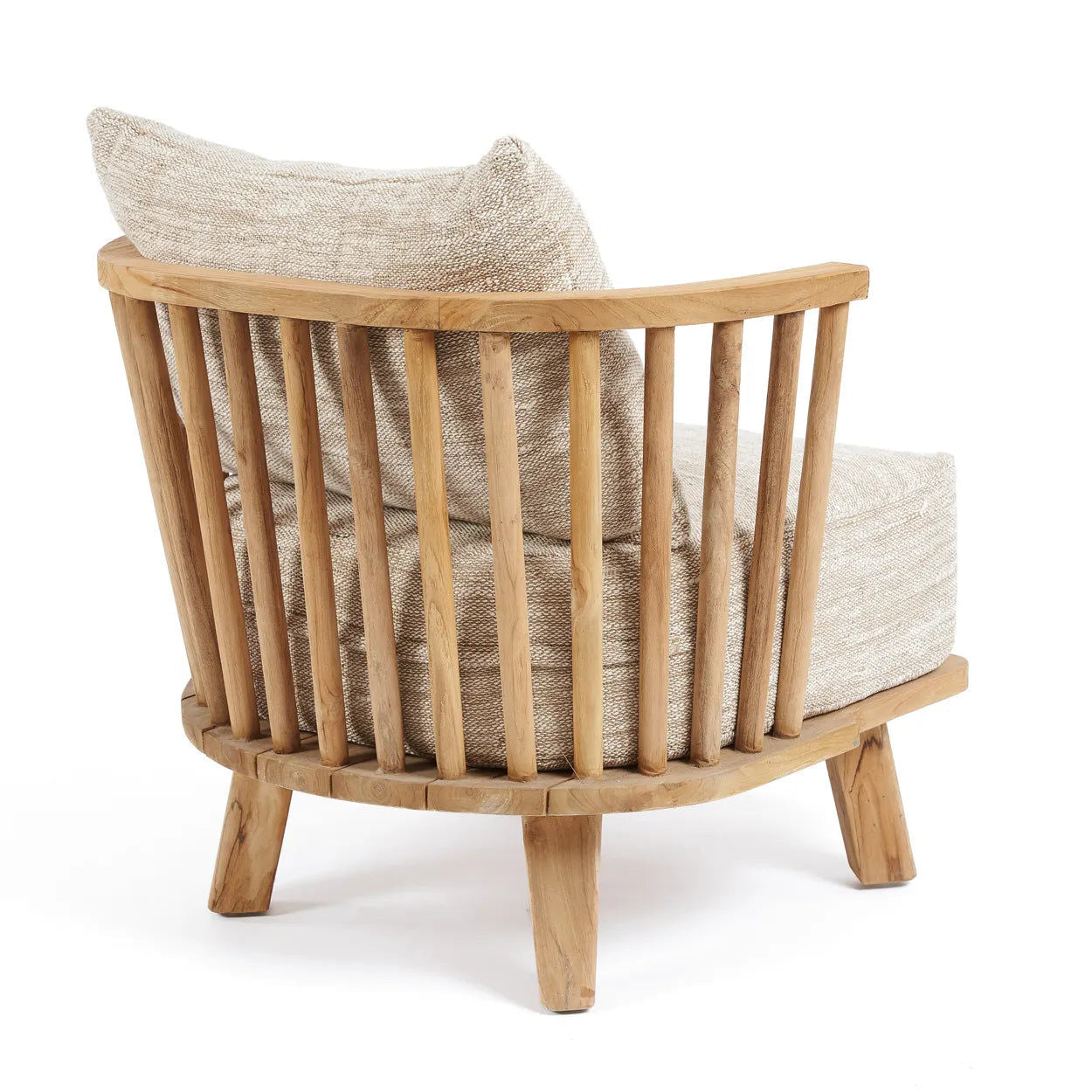 Fauteuil Malawi en bois de Teck, tissu beige naturel