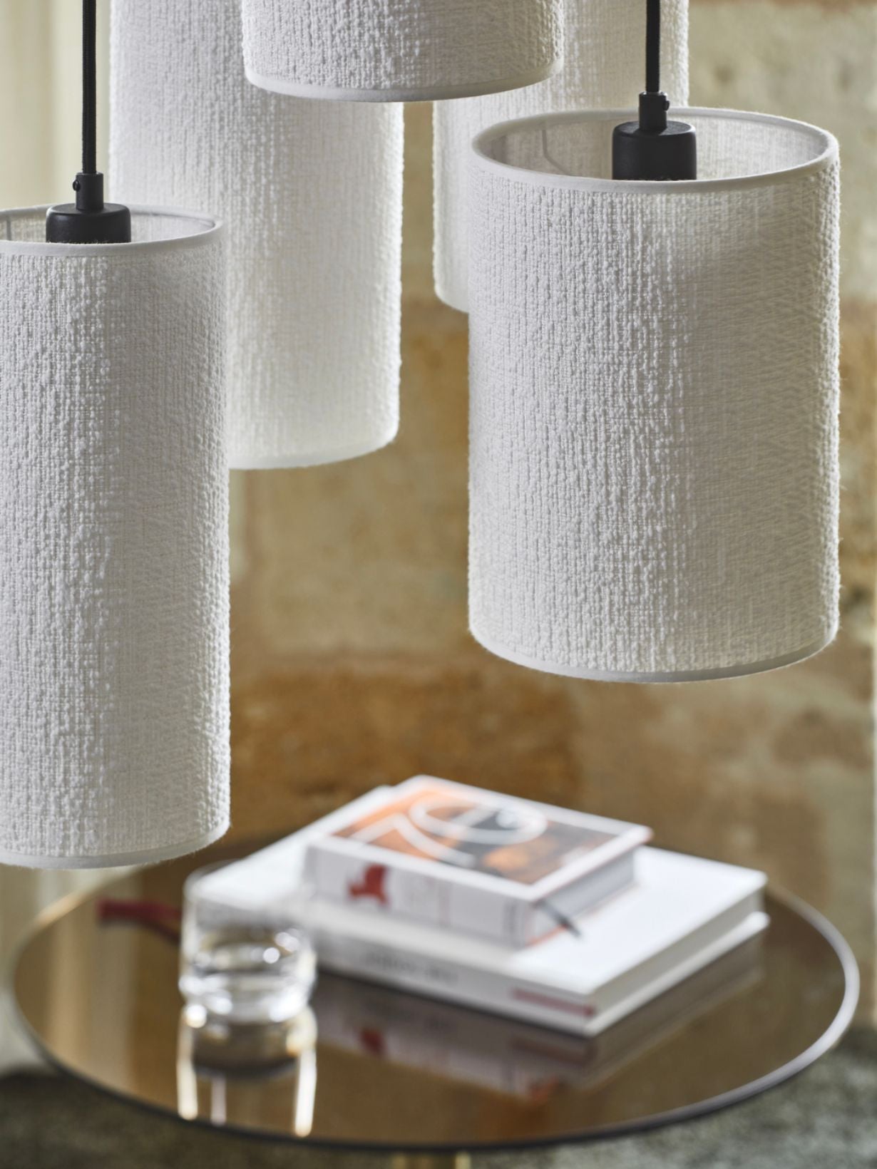5-light cluster pendant lamp in boucle fabric, Cosiness 5L
