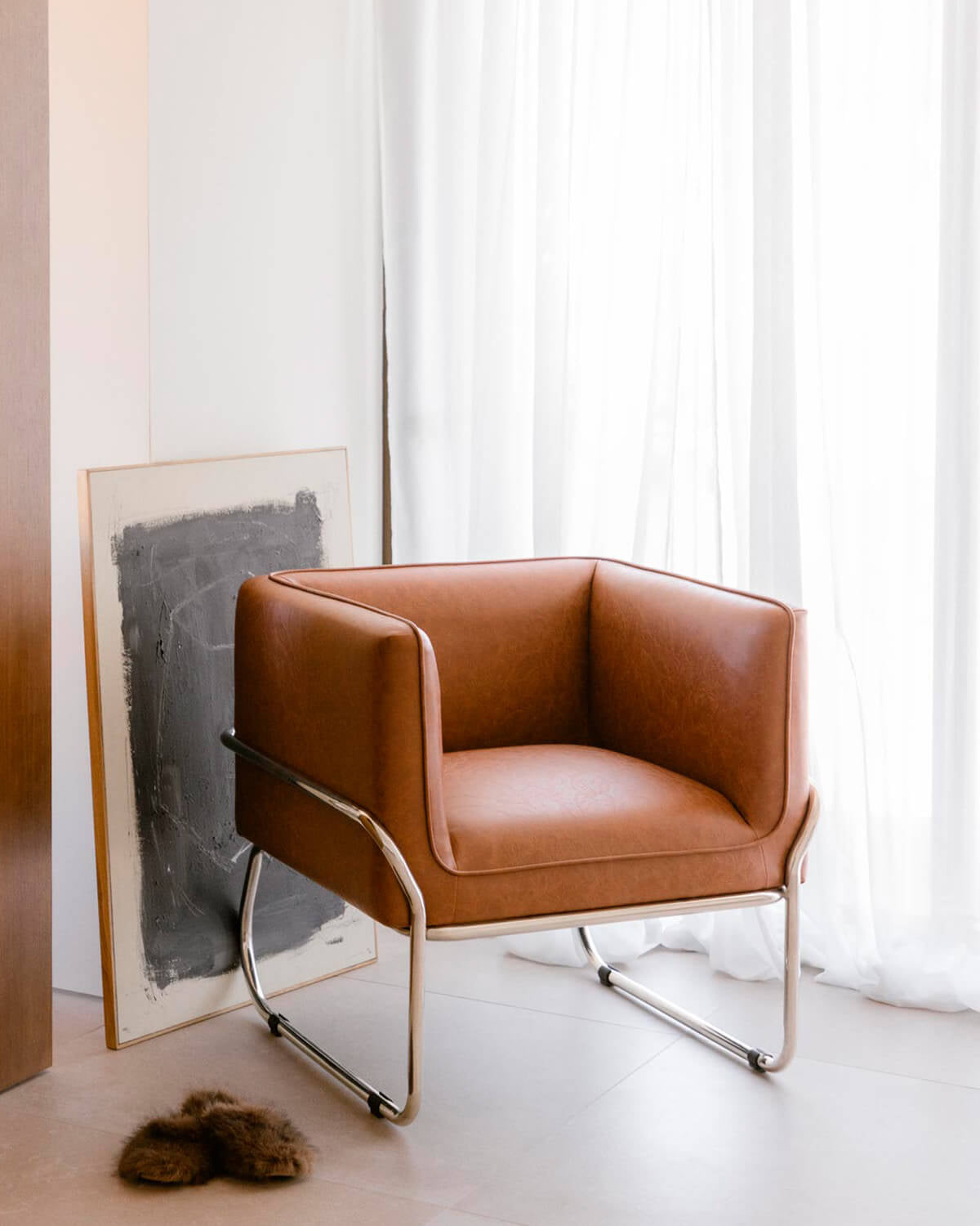 Fauteuil en similicuir et métal Marcellus