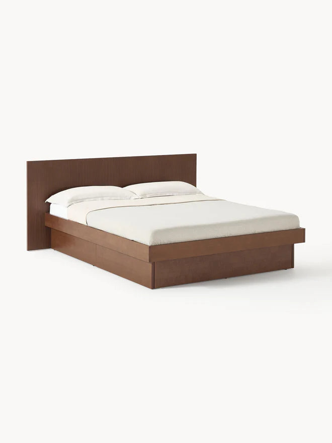 Lit en bois avec rangement et tête de lit Sato