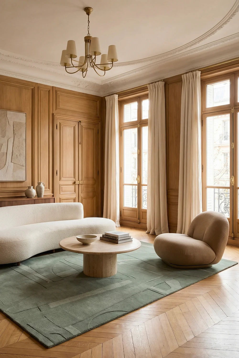 Tapis sauge en laine, Collage