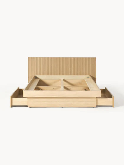 Lit en bois avec rangement et tête de lit Sato