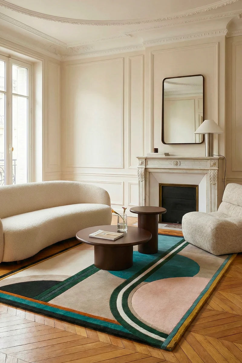 Tapis bleu vert en laine, Sonia
