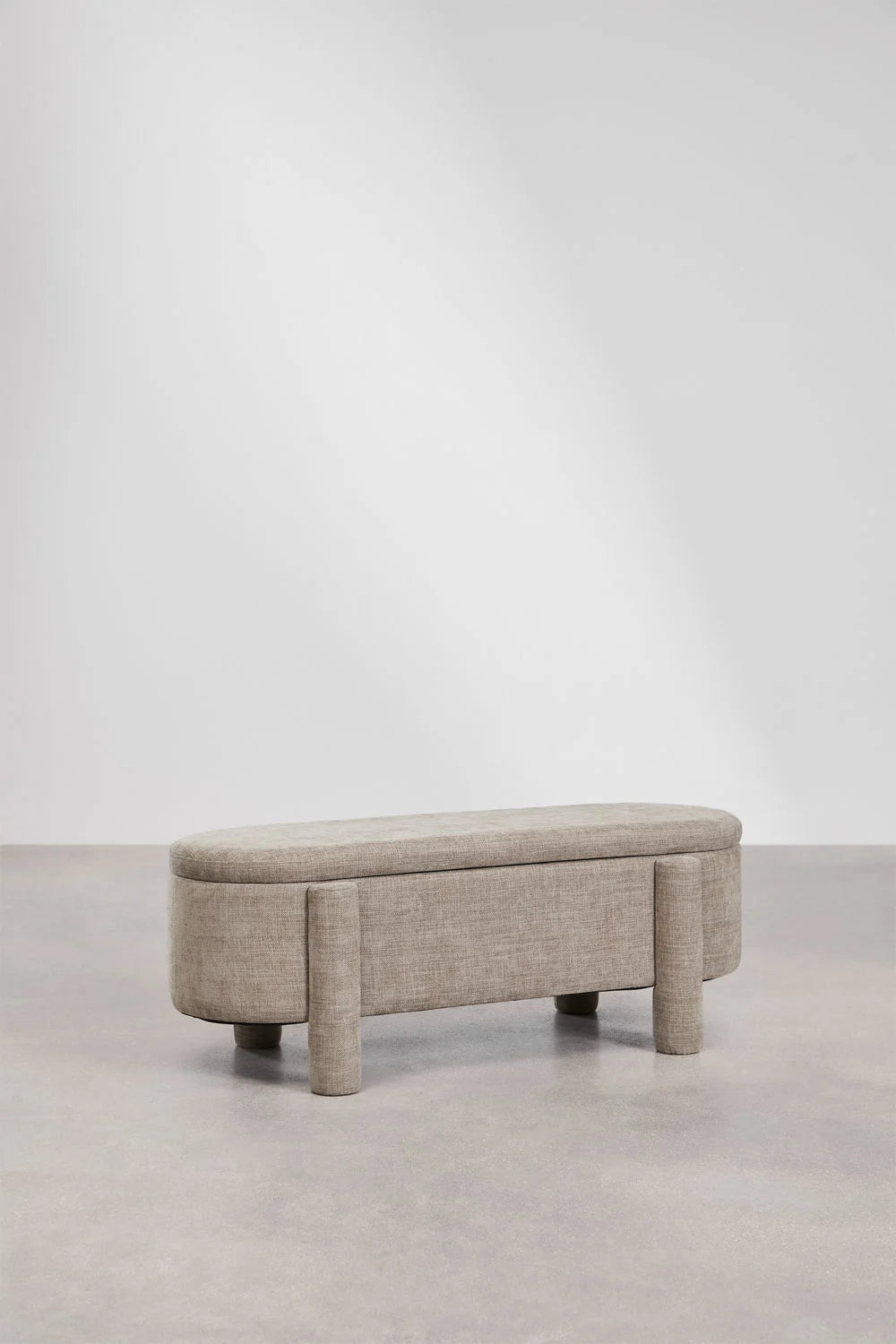 Banc avec rangement 115 cm tapissé en tissu gris taupe Cleo