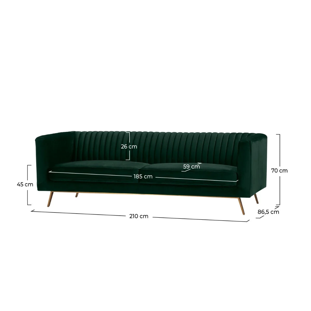 Canapé Gatsby 3 places en velours vert foncé