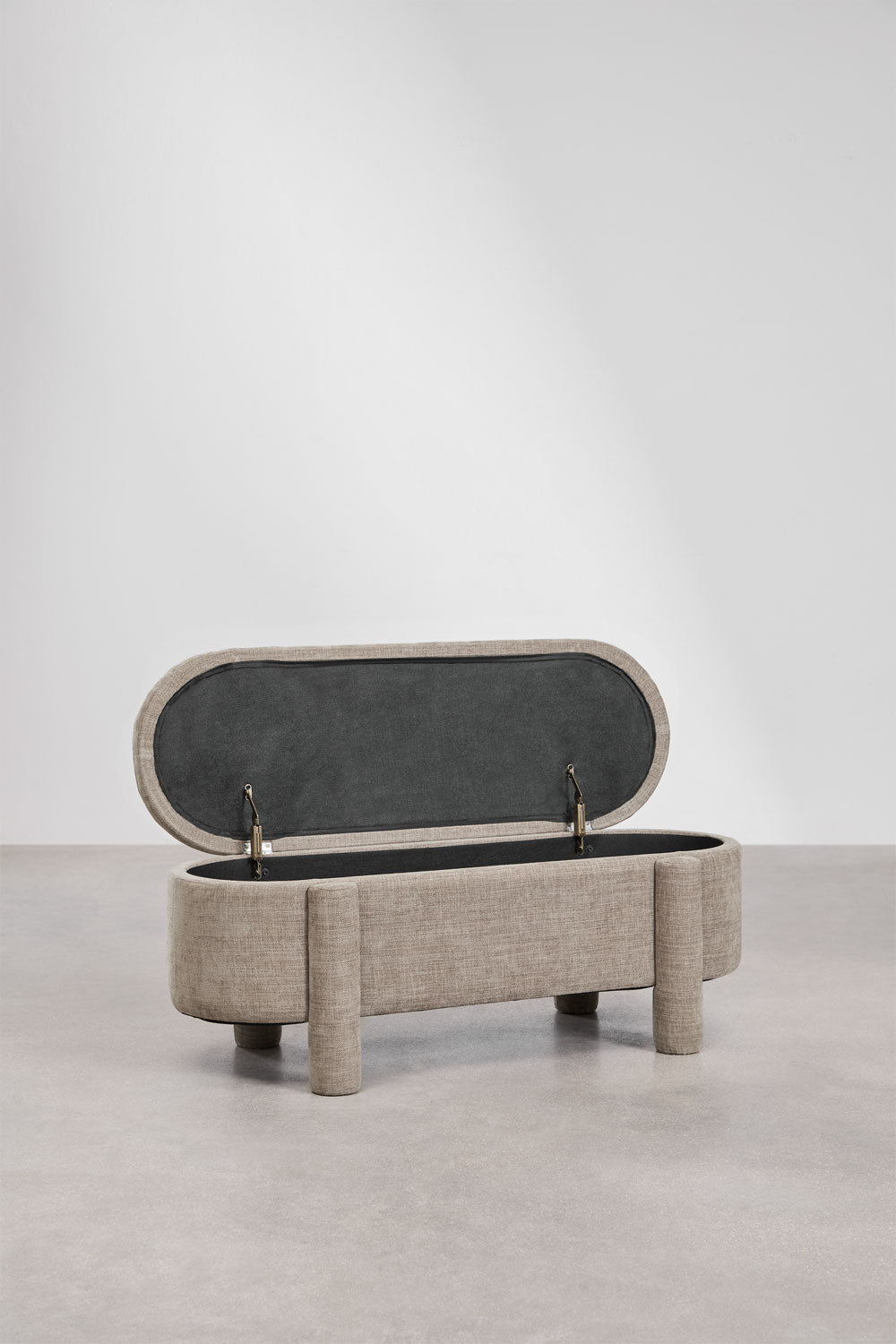 Banc avec rangement 115 cm tapissé en tissu gris taupe Cleo